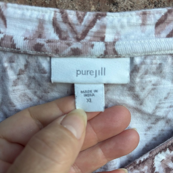 Pure Jill blush abstract print 100% cotton v neck 3/4 sleeve size XL - Picture 2 of 6